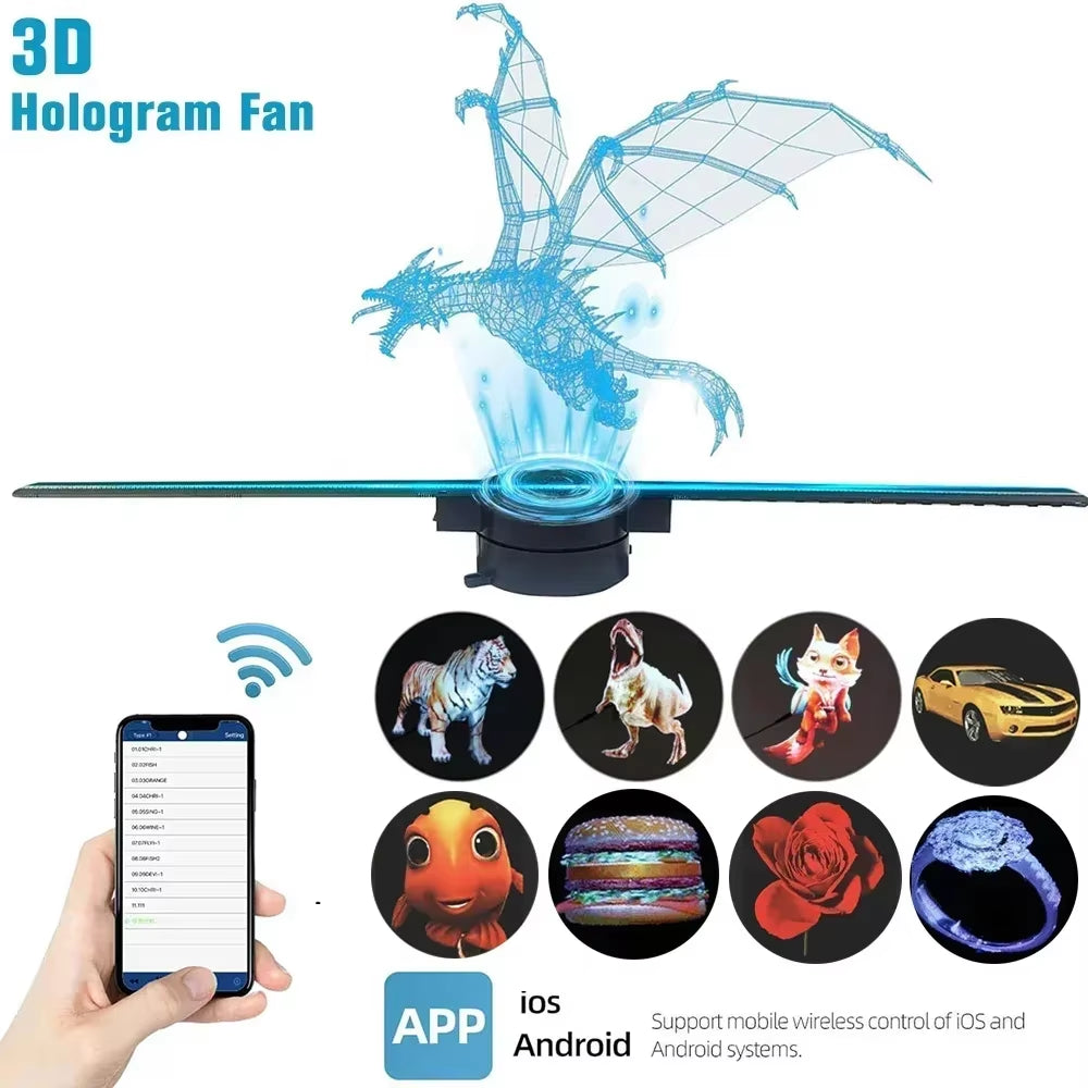 3D Hologram Fläkt Projektor – 224 LED, 16.5 tum | Holografisk Reklammaskin med WiFi & App-styrning