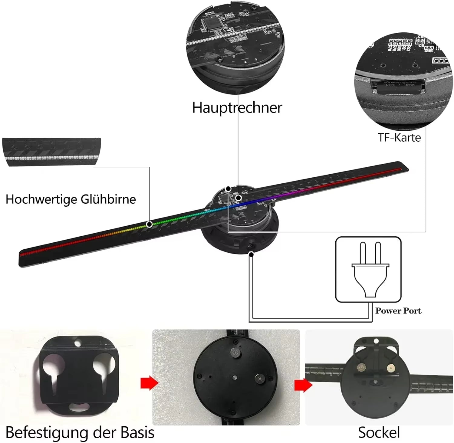 3D Hologram Fläkt Projektor – 224 LED, 16.5 tum | Holografisk Reklammaskin med WiFi & App-styrning