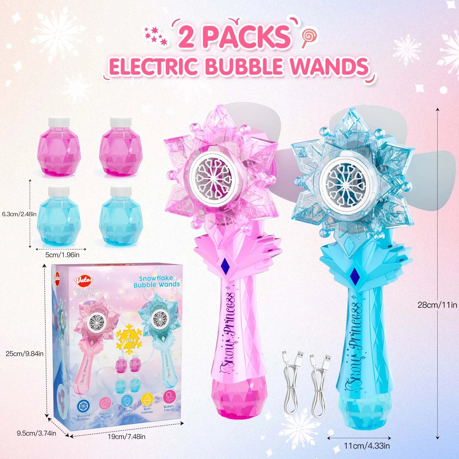2 pieces Recharge Bubble Wand for Kids LED Bubble Blower