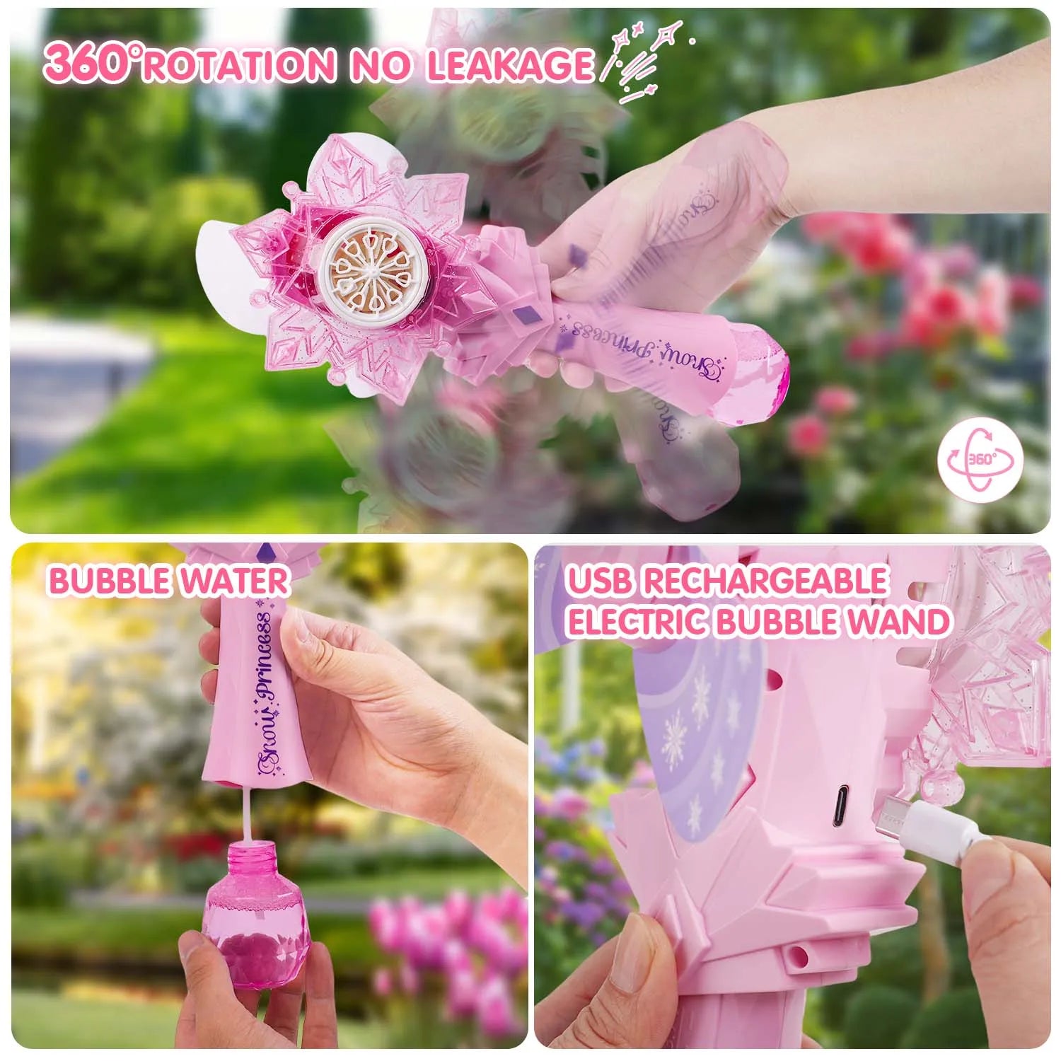 2 pieces Recharge Bubble Wand for Kids LED Bubble Blower