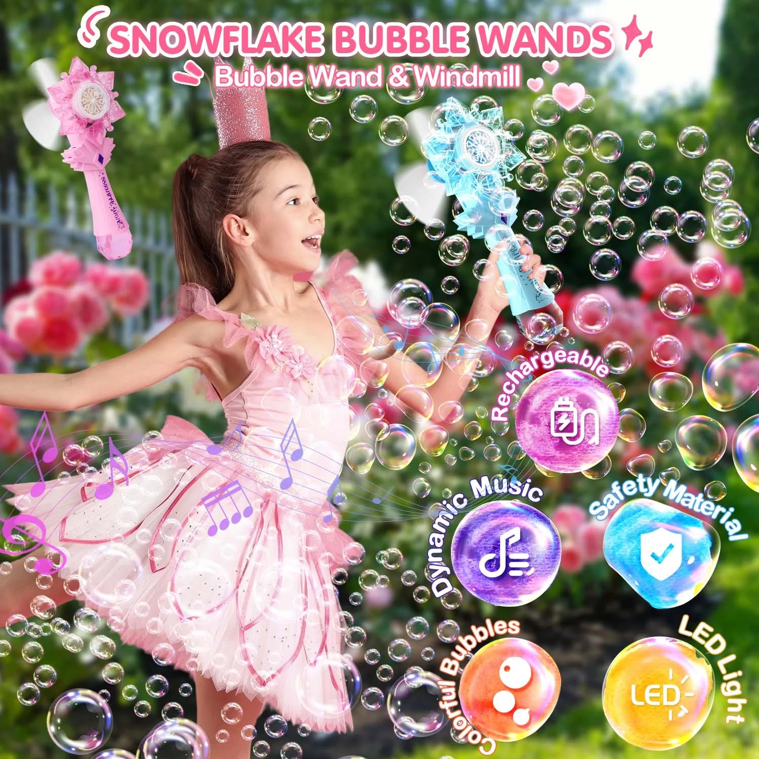 2 pieces Recharge Bubble Wand for Kids LED Bubble Blower